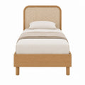 Einzelbett Bettgestell Natur 90 x 200 cm aus Eichenholz mit Rattan Kopfteil