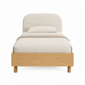 Einzelbett Bettgestell Natur Eichenfurnier Polyester abgerundetes Kopfteil 90 x 200 cm