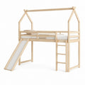 Kinder Hochbett mit Rutsche und Leiter aus massivem Kiefernholz Natur 90 x 200 cm