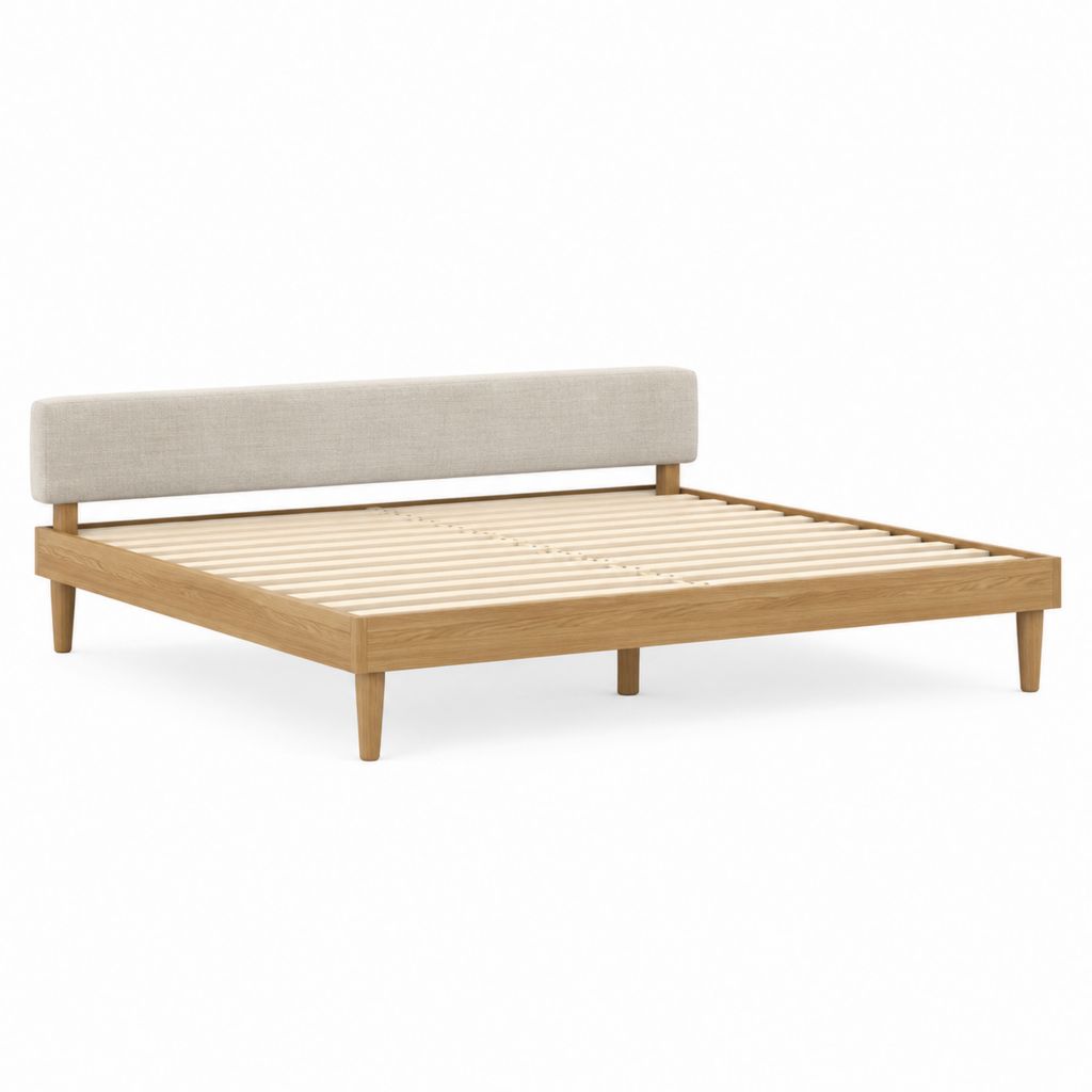 Doppelbett Bettgestell Natur Eichenholz Polyester Rechteckig 160 x 200 cm