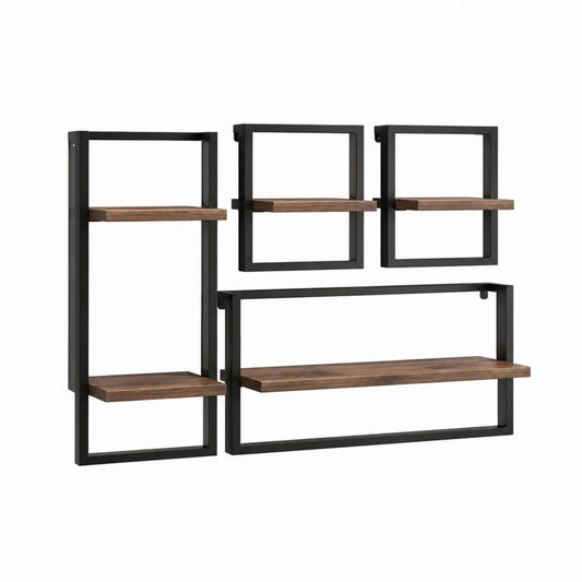4-teiliges Wandregal Set Schwarz Braun aus Stahl und MDF 40 x 15 x 80 cm 40 x 15 x 40 cm 80 x 15 x 40 cm
