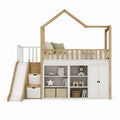 Kinder Hochbett mit Rutsche Stauraum und Hausdach Naturweiß aus Kiefernholz und MDF für Matratze 90 x 200 cm 250 x 105 x 220 cm