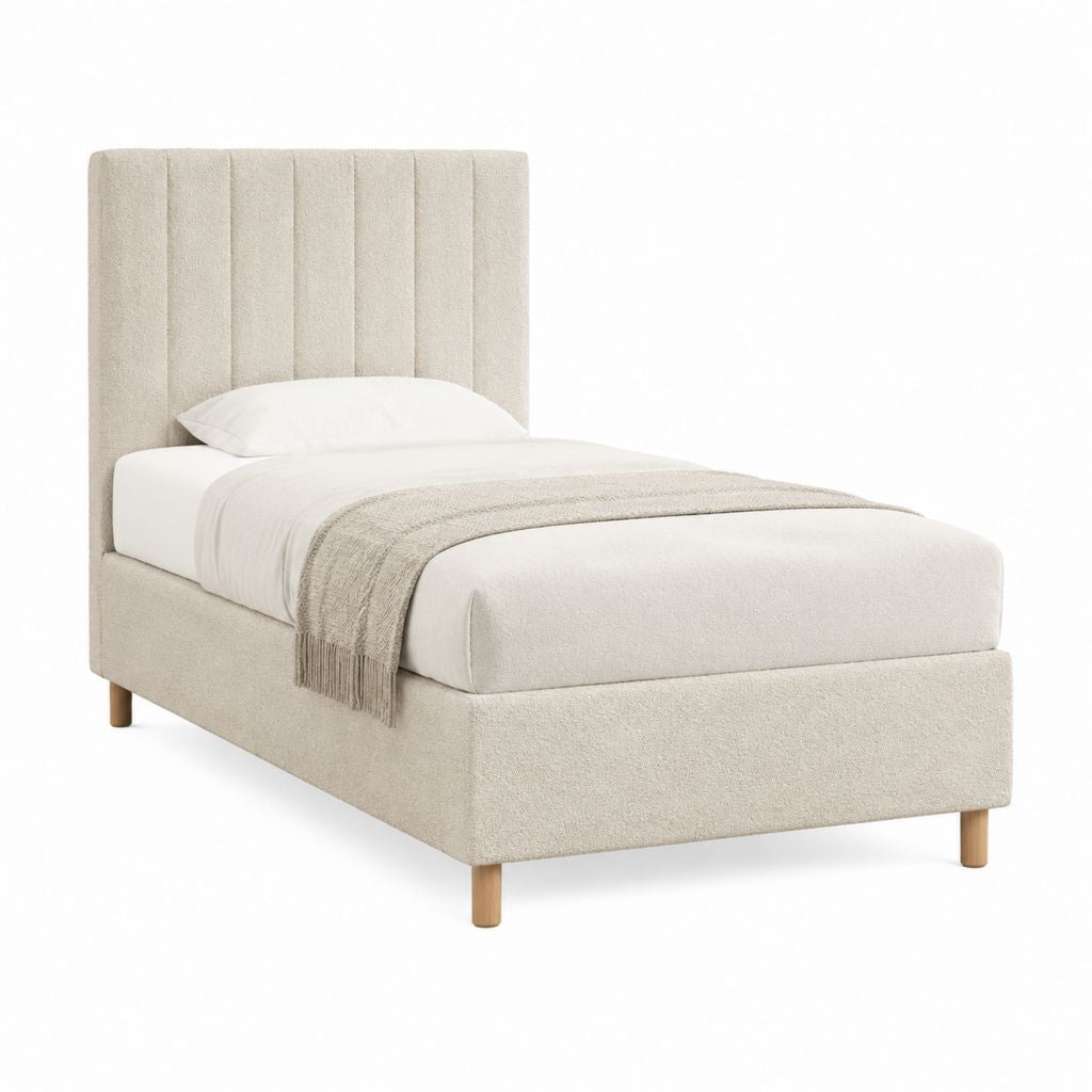 Polsterbett Beige mit Polyesterbezug und vertikal gestepptem Kopfteil 90 x 200 cm