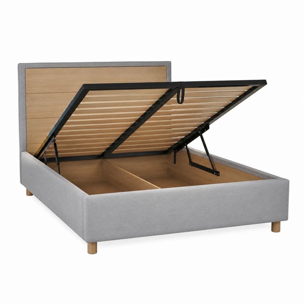 Rechteckiges Polsterbett mit Stauraum Grau Polyester MDF 160 x 200 cm