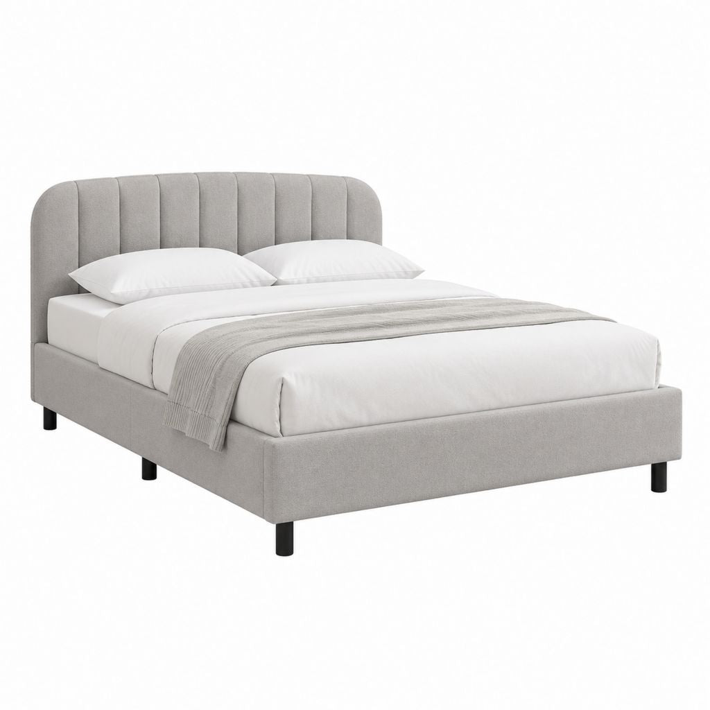 Polsterbett Doppelbett Hellgrau aus Polyester mit gepolstertem Kopfteil 160 x 200 cm