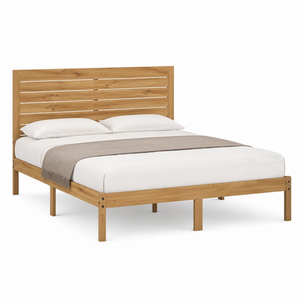 Bettgestell Doppelbett Naturbraun Massivholz Rechteckig 160 x 200 cm