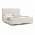 Polsterbett Doppelbett Creme Polyester mit vertikal gestepptem Kopfteil 160 x 200 cm