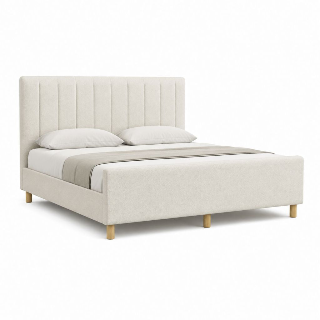 Polsterbett Doppelbett Creme Polyester mit vertikal gestepptem Kopfteil 160 x 200 cm