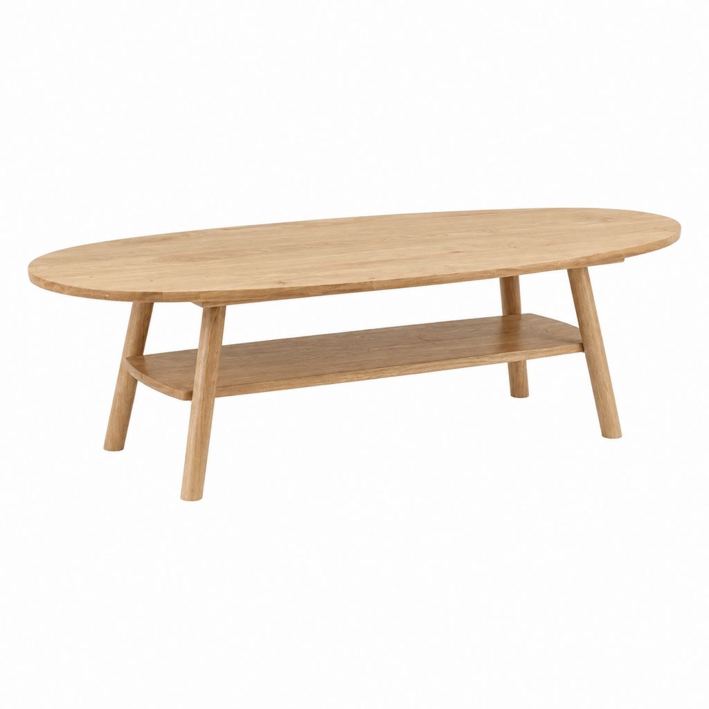 Couchtisch oval Natur aus Eichenholz mit Ablage 120 x 60 x 45 cm