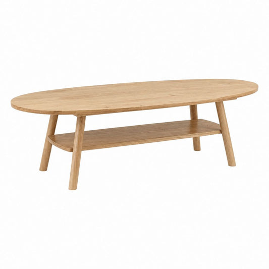 Couchtisch oval Natur aus Eichenholz mit Ablage 120 x 60 x 45 cm