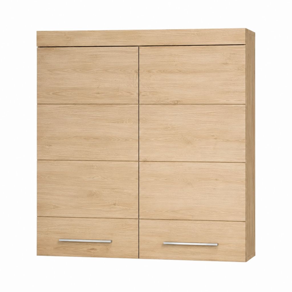 Badezimmerschrank Hängeschrank Eiche Dekor rechteckig mit 2 Türen 80 x 16 x 80 cm