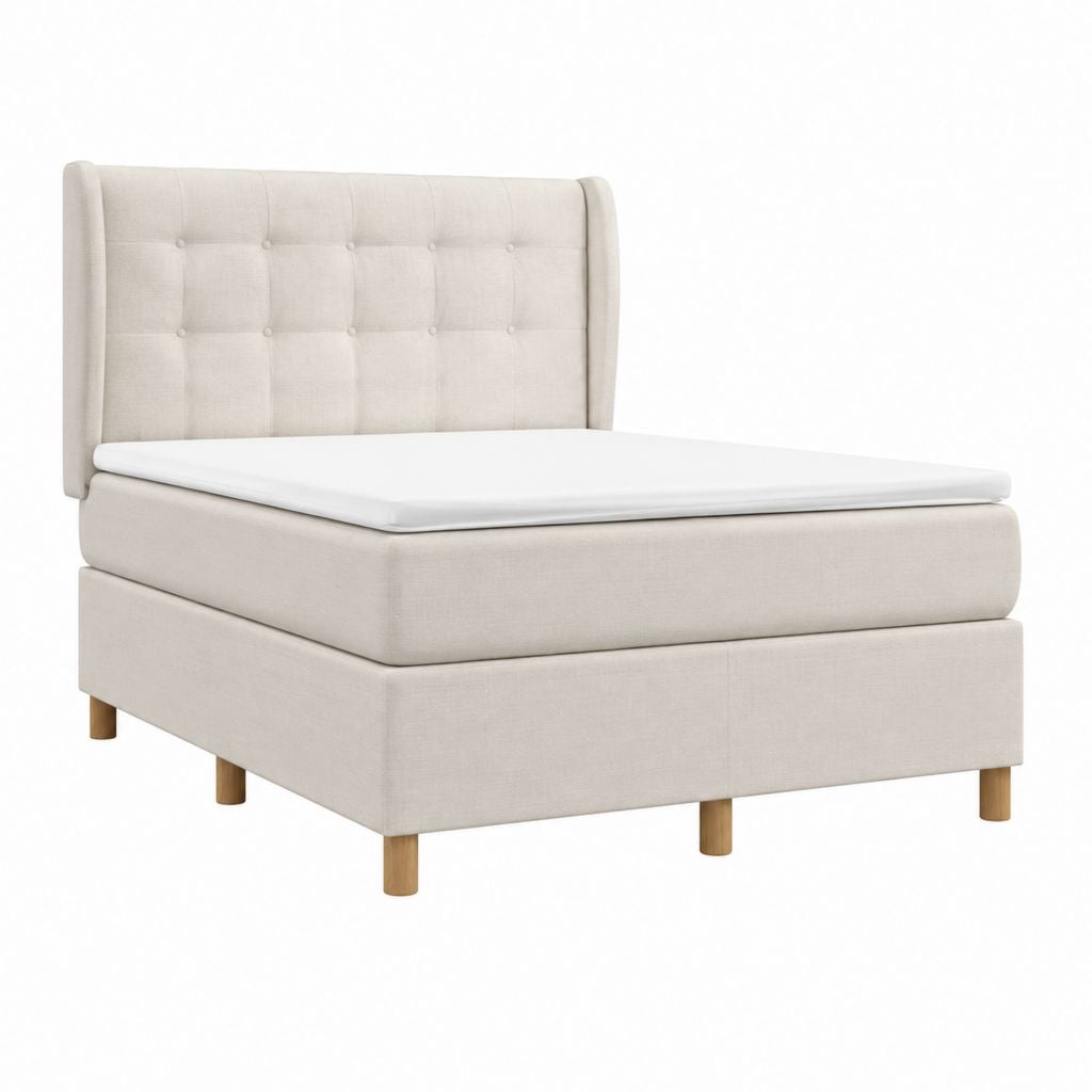 Boxspringbett 160 x 200 cm Beige Polyester Rechteckig mit gepolstertem Kopfteil und Topper