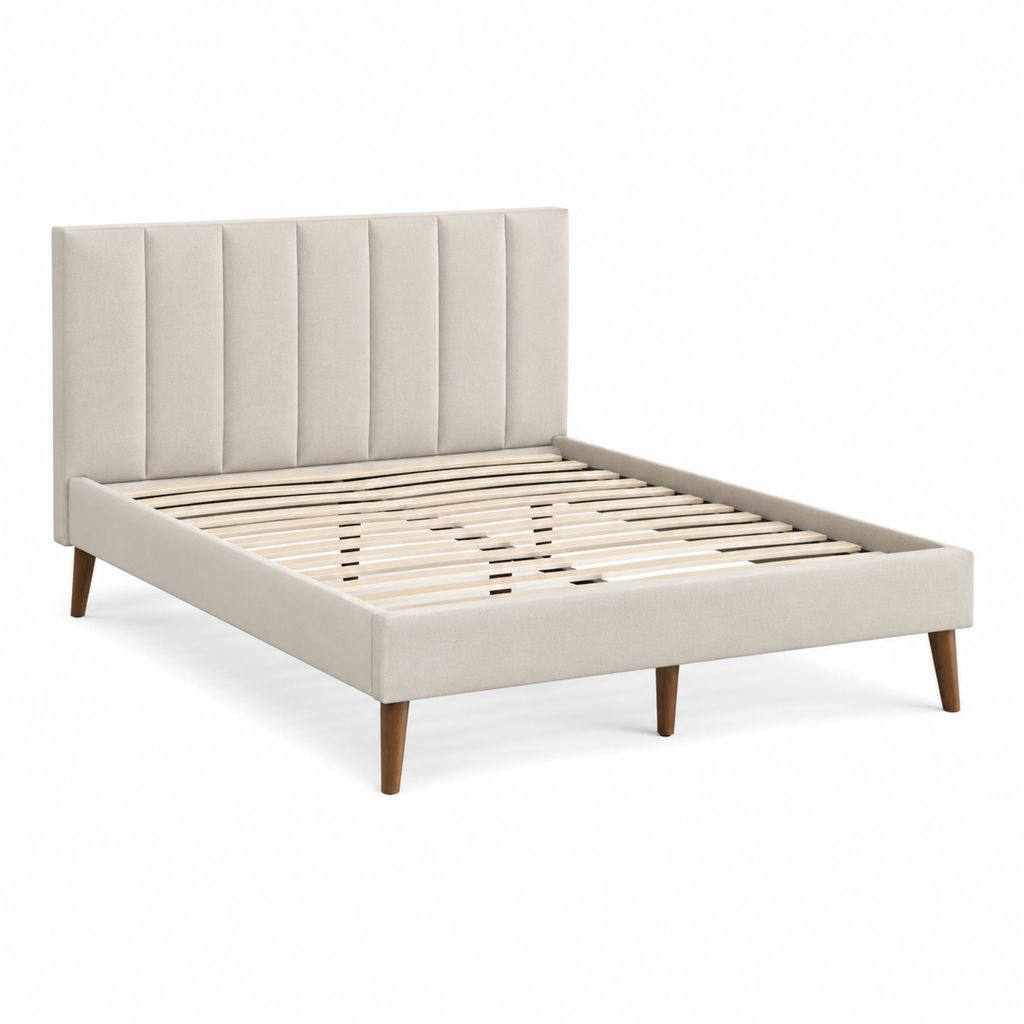Polsterbettgestell Beige aus Polyester mit rechteckigem Kopfteil und Lattenrost 160 x 200 cm