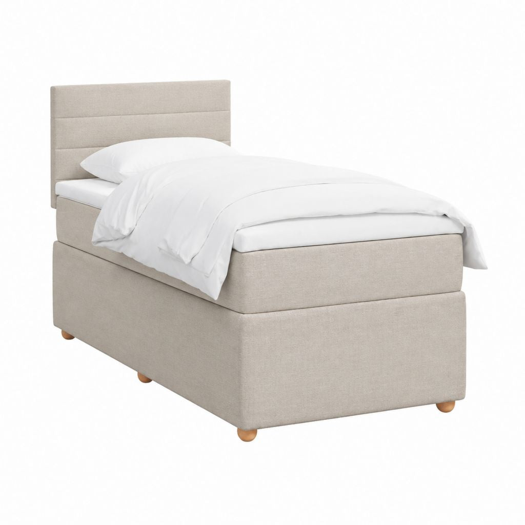 Boxspringbett Beige mit Polyesterbezug und Holzfüßen 90 x 200 cm