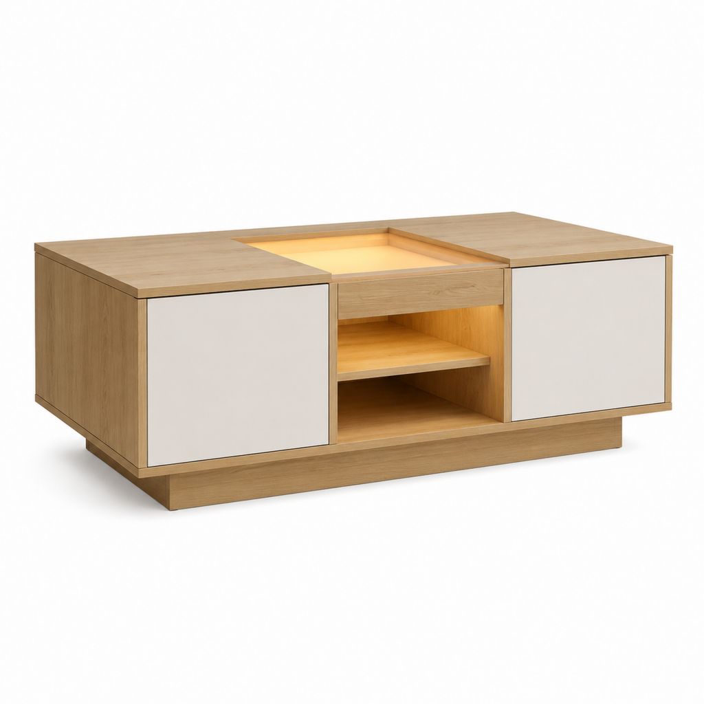 Couchtisch mit Stauraum Eiche Weiß MDF rechteckig 120 x 60 x 42 cm