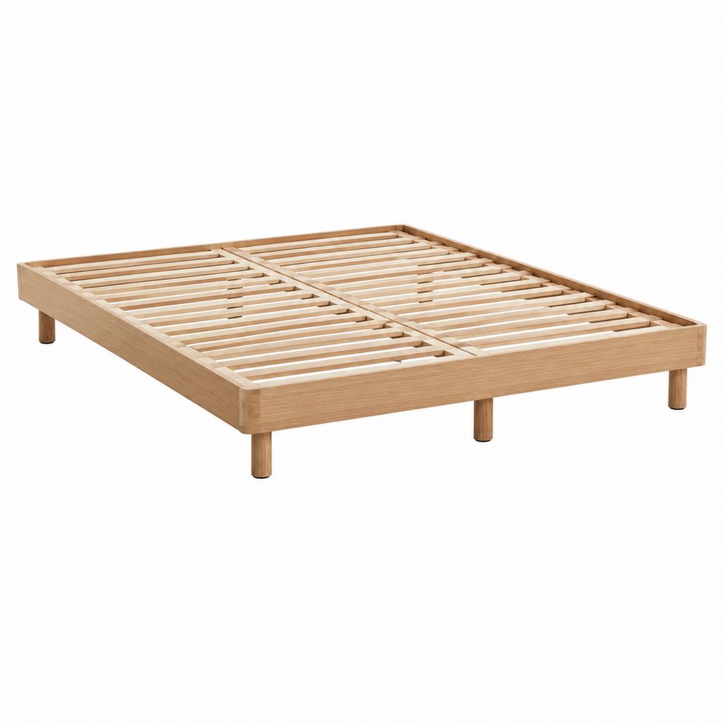 Bettgestell mit Lattenrost Natur massives Eichenholz rechteckig 160 x 200 cm
